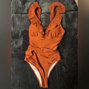 Cupshe Ruffled One Piece Swimsuit in Warm Orange